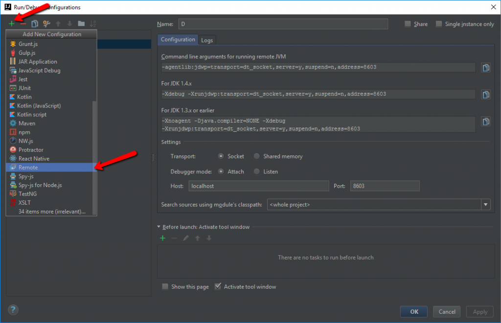 Creating Remote Debug Configuration